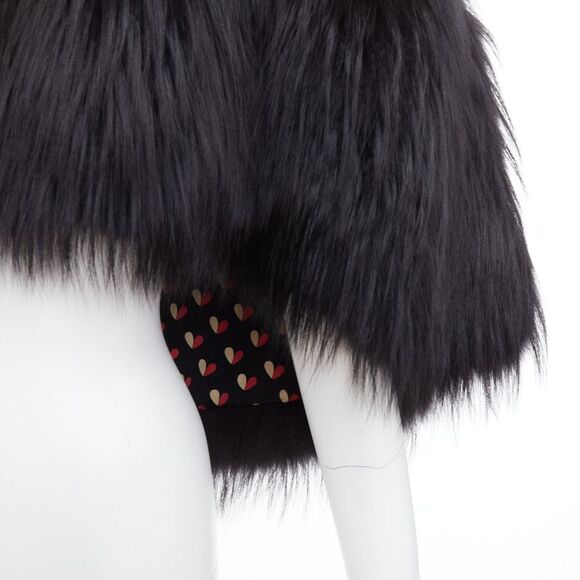 LOUIS VUITTON black fox fur leather belt heart lined cape shawl FR34 XS - Picture 2 of 9